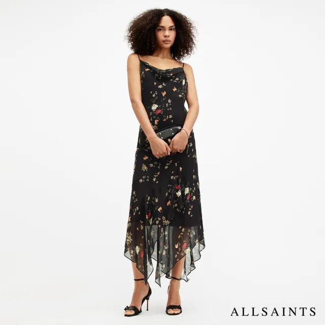 【ALLSAINTS】CHARLOTTE KORA 人造絲花卉印花細肩垂墜洋裝 W299DA(修身版型)