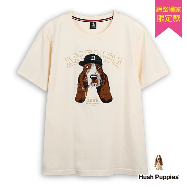 Hush Puppies 男裝 T恤 英文字印花貼布刺繡棒球帽狗T恤(米白 / 44111904)