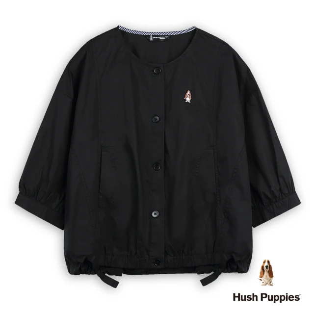 Hush Puppies 女裝 上衣 素色下擺抽帶七分袖上衣(黑色 / 44210202)