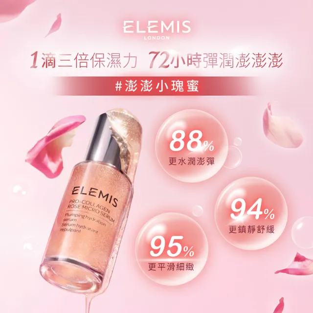 【ELEMIS 愛莉美】瑰蜜保濕澎澎組(海洋膠原玫瑰微導精華30ml 送玫瑰藍霜15ml★新品/澎澎小瑰蜜★)