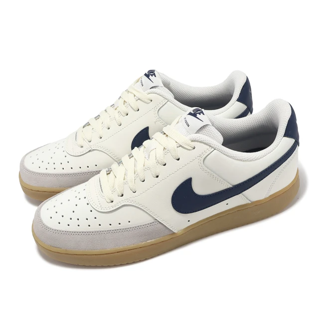 NIKE 耐吉NIKE 耐吉 休閒鞋 Court Vision Low 男鞋 米白 海軍藍 膠底 復古 低筒(HF1068-133)