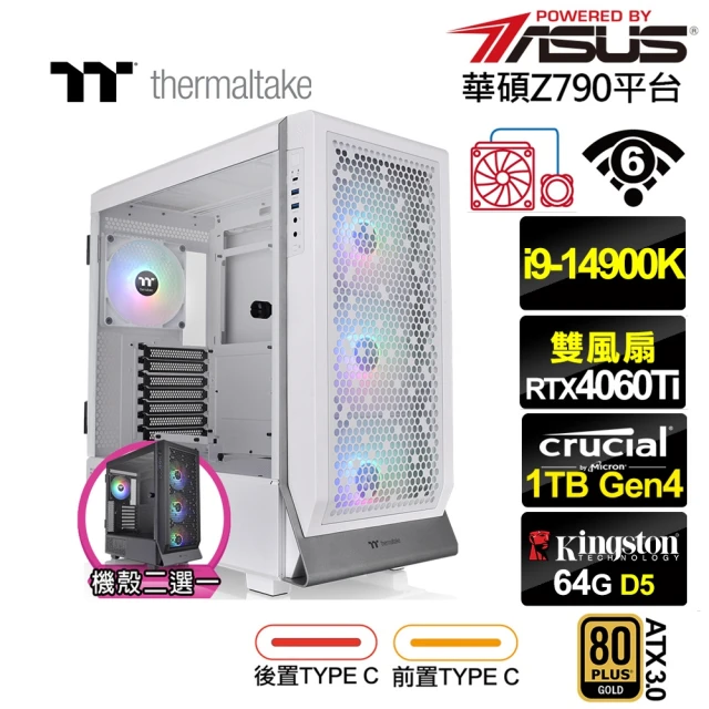 華碩平台 i9廿四核GeForce RTX 4060TI{英雄K78C}水冷電競電腦(i9-14900K/Z790/64G/1TB/WIFI)