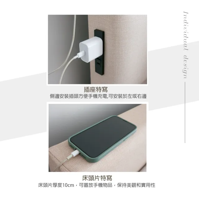 【麗得傢居】貝莉3.5尺床頭片 貓抓皮床頭板 單人床加大床頭板 床頭背板(附插頭)