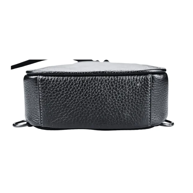 【COACH】碳黑C Logo黑邊真皮直式方型單肩胸背斜後背男包