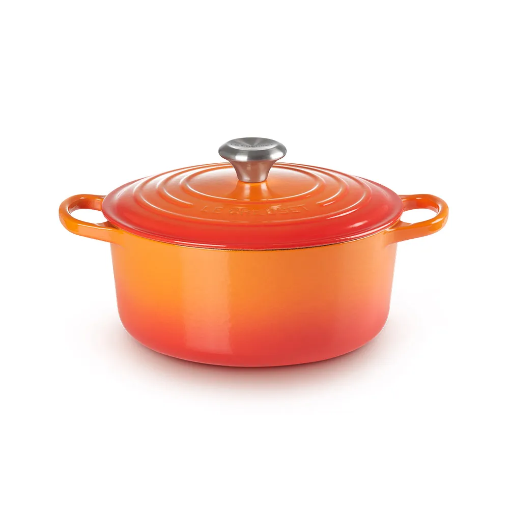 【Le Creuset】典藏琺瑯鑄鐵鍋圓鍋 24cm(火焰橘-鋼頭)