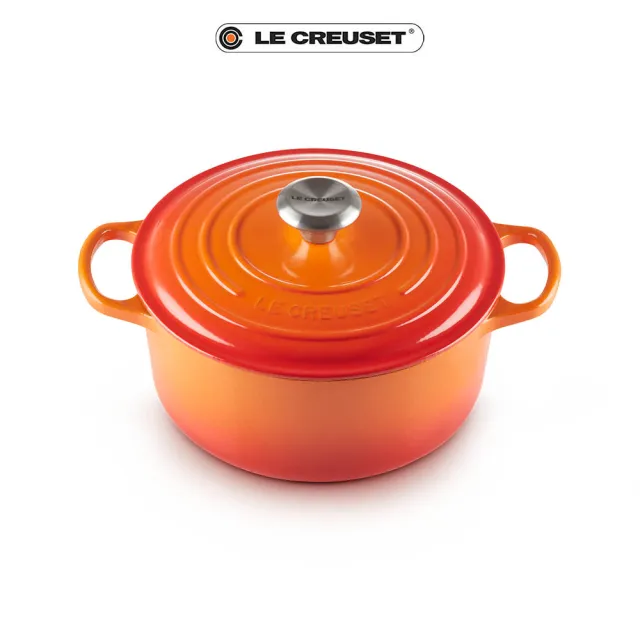 【Le Creuset】典藏琺瑯鑄鐵鍋圓鍋 24cm(火焰橘-鋼頭)