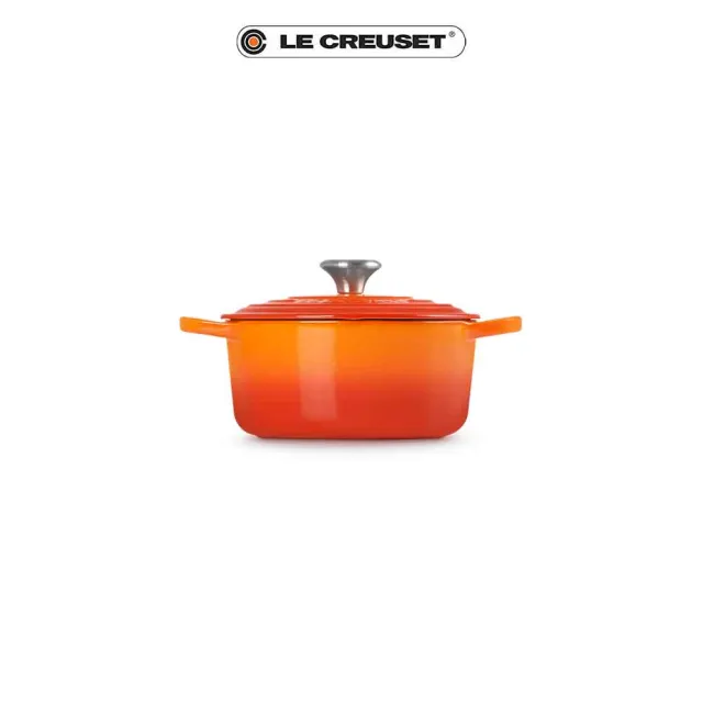 【Le Creuset】典藏琺瑯鑄鐵鍋圓鍋  18cm(火焰橘-鋼頭)