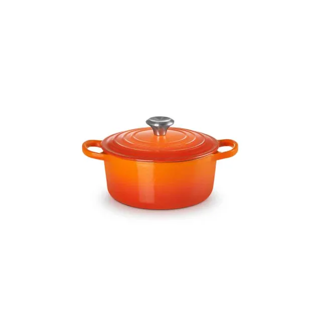 【Le Creuset】典藏琺瑯鑄鐵鍋圓鍋  18cm(火焰橘-鋼頭)