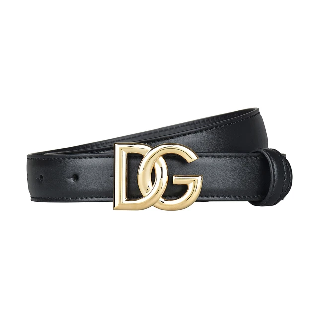 DOLCE&GABBANA 杜嘉班納 D&G DOLCE & GABBANA經典LOGO牛皮釦式皮帶(黑x金)