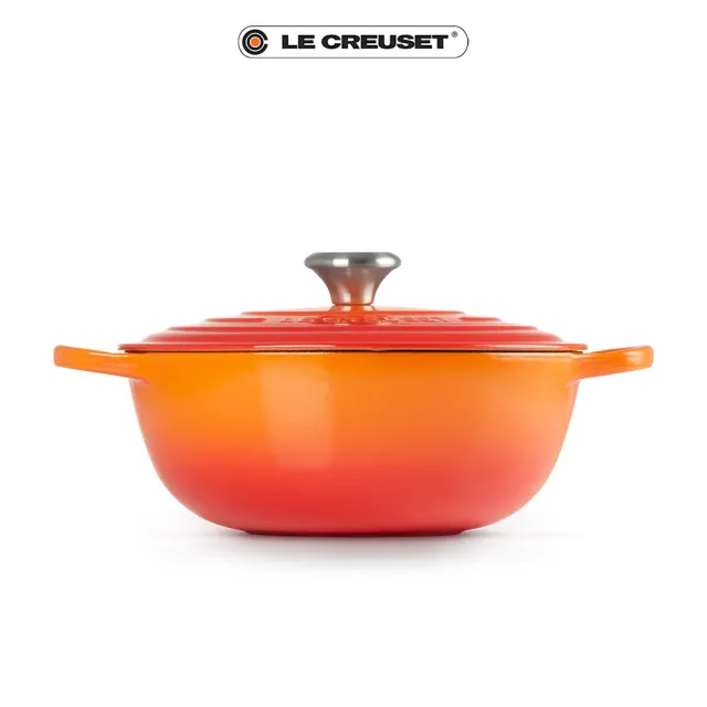 【Le Creuset】典藏琺瑯鑄鐵鍋媽咪鍋26cm(火焰橘-鋼頭)