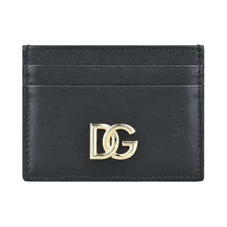 【DOLCE&GABBANA 杜嘉班納】D&G DOLCE & GABBANA經典LOGO牛皮4卡卡夾(黑x金)