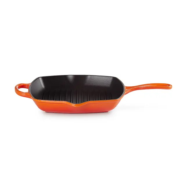 【Le Creuset】琺瑯鑄鐵鍋典藏單耳單柄方鐵烤盤  26cm(火焰橘)