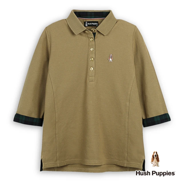 Hush Puppies 女裝 POLO衫 經典經典配色格紋七分袖POLO衫(淺咖啡 / 44201105)