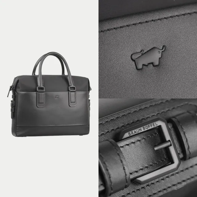 【BRAUN BUFFEL 德國小金牛】尼爾-B 公事包-黑色(BF522-65-BK) 男包送禮推薦