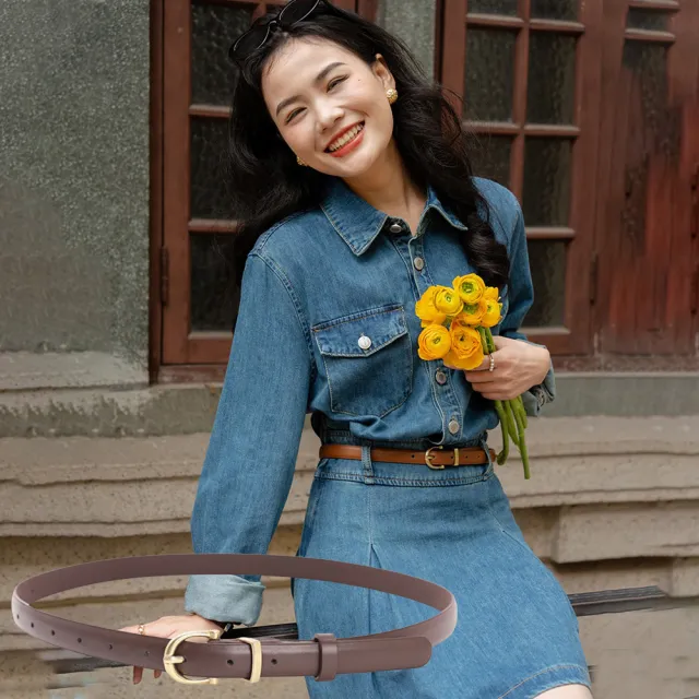 【LEESA】真皮腰帶\皮帶女\復古皮帶\精品皮帶\牛皮皮帶\女款皮帶\細腰帶\細皮帶\皮具\韓國