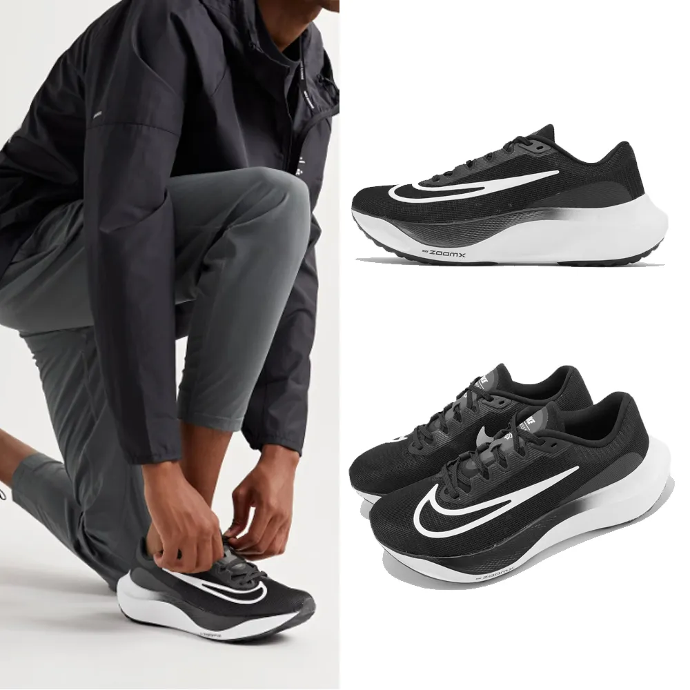 【NIKE 耐吉】慢跑鞋 Zoom Fly 5 男鞋 黑 白 輕量 回彈 路跑 馬拉松 運動鞋(DM8968-001)