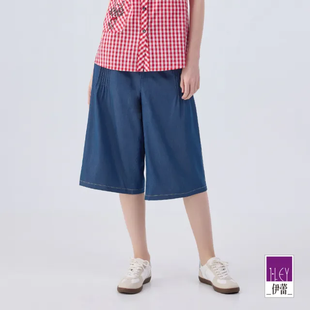 【ILEY 伊蕾】縲縈中腰寬版刺繡牛仔褲(藍色；M-2L；1242538609)
