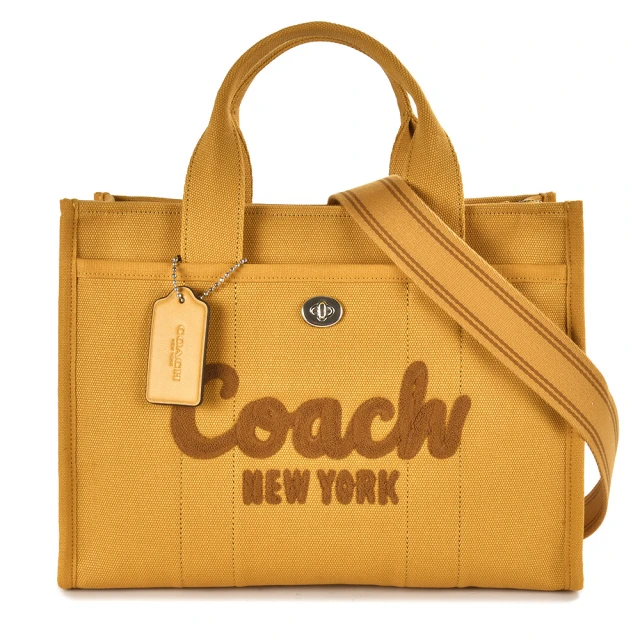 COACH 專櫃款 CARGO 草寫LOGO 經典帆布手提/斜背兩用托特包(芒果黃色)