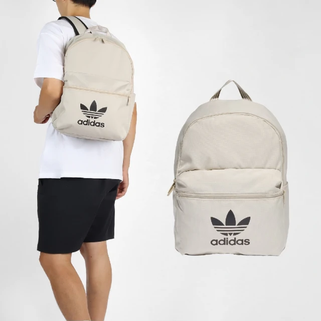 adidas 愛迪達 後背包 Beige Adicolor Backpack 米白 黑 可調背帶 三葉草 背包 愛迪達(IL1963)