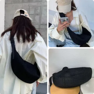【LEEHER】雙11 女生/包包/半月包/側背包/水餃包/斜背包/日本包包/輕便大容量包包/網格包包/黑 