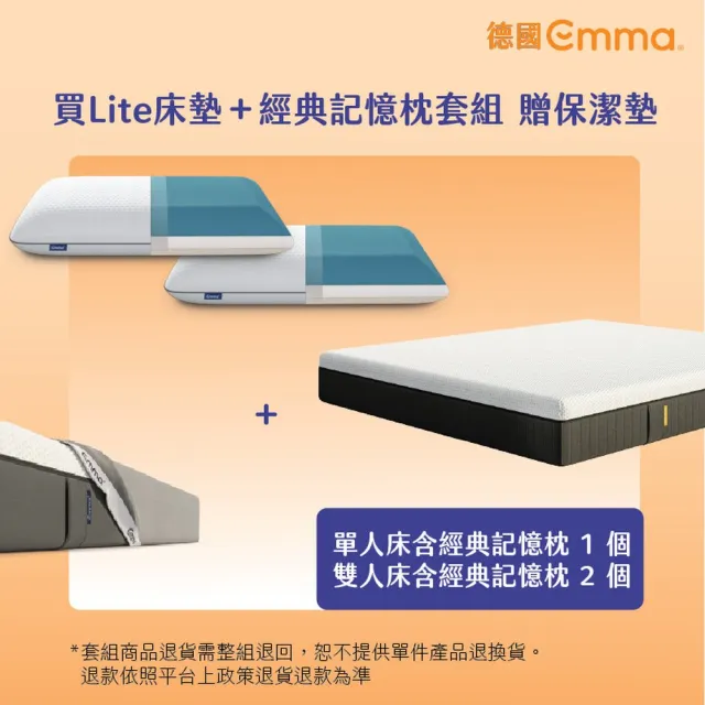 【德國Emma】Lite獨立筒床墊 +經典記憶枕 贈保潔墊 雙人加大(100天試睡 高CP值記憶棉獨立筒床墊)