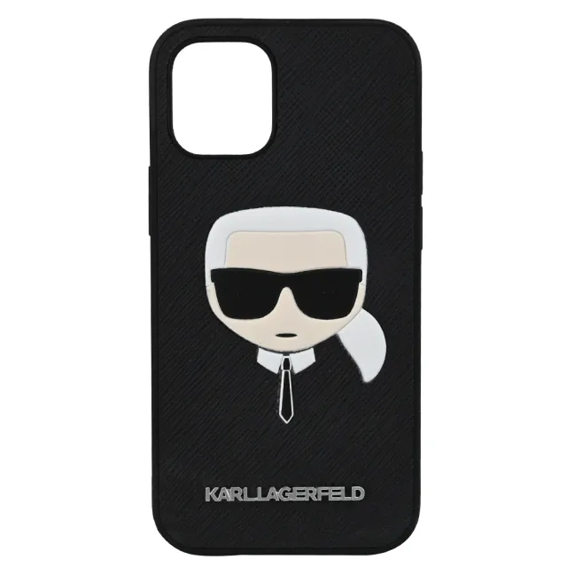 【KARL LAGERFELD 卡爾】老佛爺 Iphone12 立體公仔LOGO手機套(黑 5.4吋)