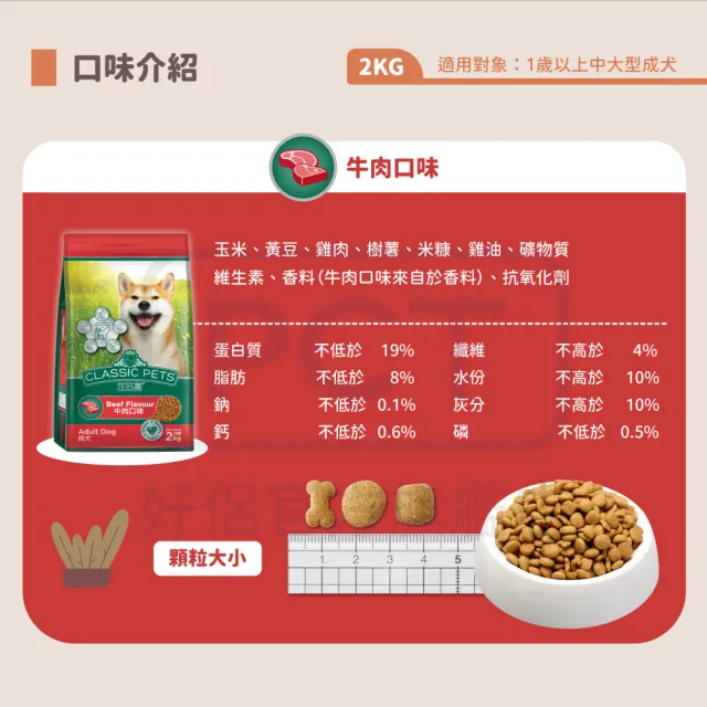 【Classic Pets 加好寶】狗乾糧-牛肉口味 2KG(狗飼料/成犬)