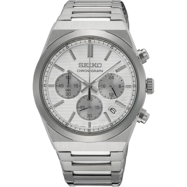 【SEIKO 精工】CS 橫條紋金屬光澤計時手錶-40mm 母親節 禮物 送禮(SSB451P1/8T63-02F0S)
