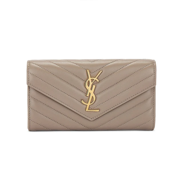 YSL 專櫃經典款 MONOGRAM系列V字縫線超柔軟Nappa小羊皮金屬LOGO釦式長夾/手拿包(Nappa小羊皮)