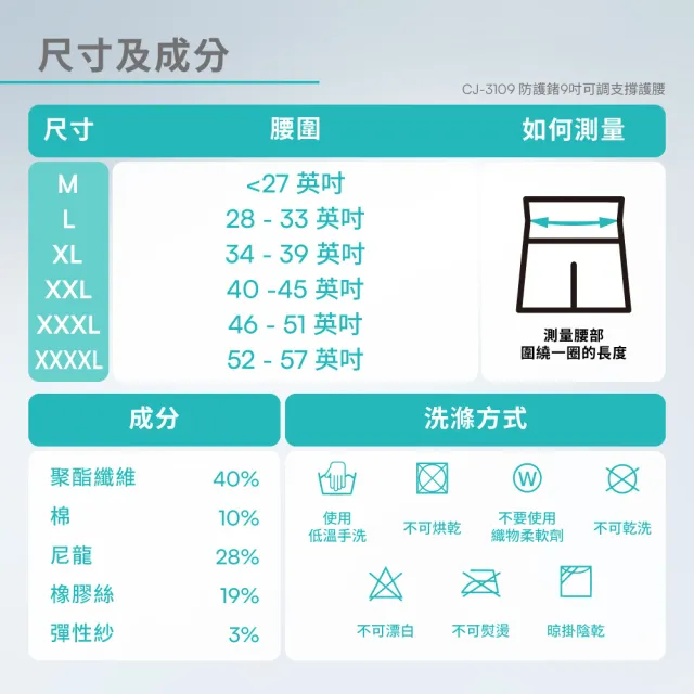 【Vital Salveo 紗比優】醫療級9吋專業護腰(大尺碼/可調式/有效支撐/舒緩腰痛/透氣不悶熱/防護鍺)