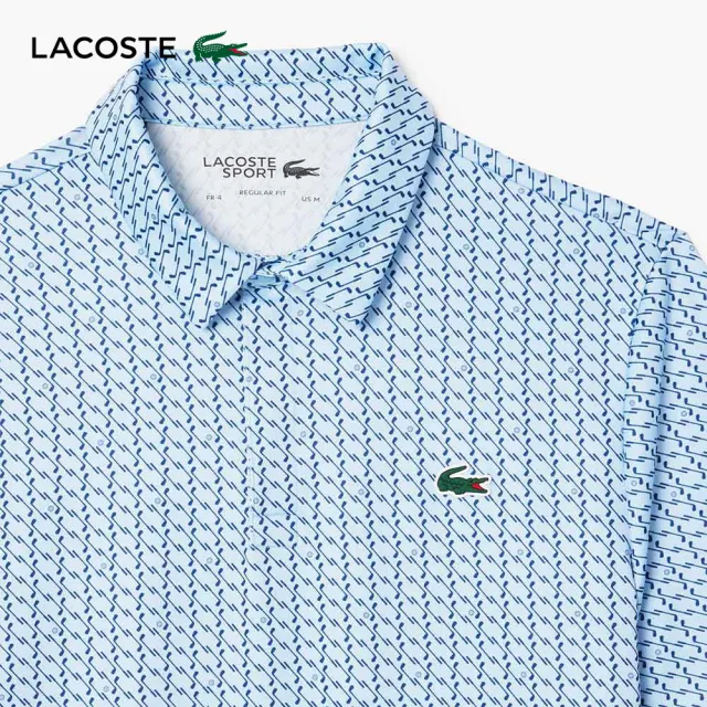 【LACOSTE】男裝-抗UV高爾夫球桿印花短袖Polo衫(地球藍)