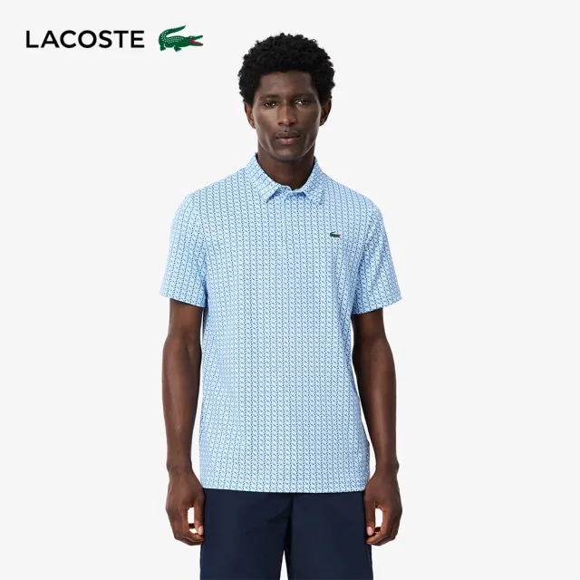 【LACOSTE】男裝-抗UV高爾夫球桿印花短袖Polo衫(地球藍)