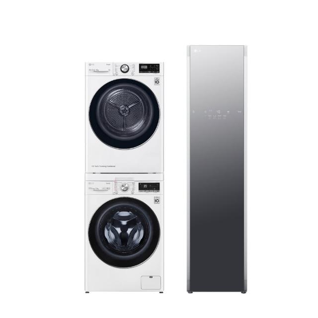 【LG 樂金】1310洗乾堆疊×電子衣櫥〔1+1超值組〕(WD-S13VCW+WR-100VW+E523MW)