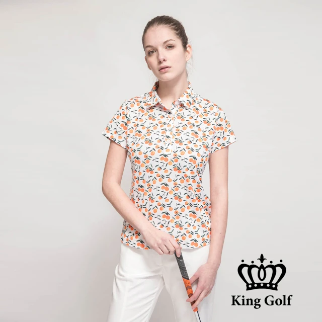 KING GOLF MOMO特談-女款香橙果香印圖造型POLO衫(白色)