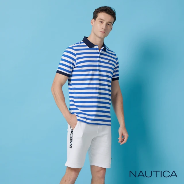 NAUTICA 男裝 休閒撞色條紋短袖POLO衫(藍白色)