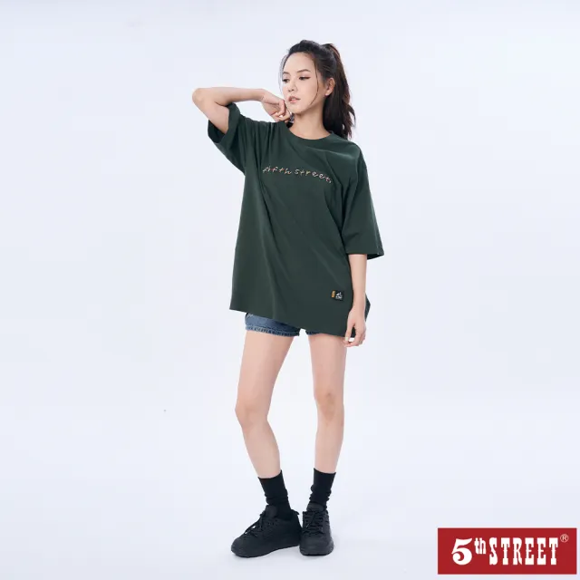 【5th STREET】雙11 女裝 短袖 短t 上衣 t恤 TEE 寬版 彩色 logo 綠色(571009)