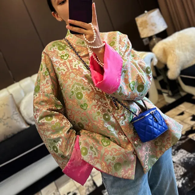 【巴黎精品】現貨+預購 罩衫防曬外套(仿宋錦提花撞色祥雲紋女外套a1gq98)