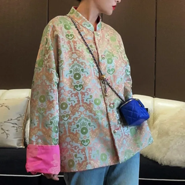 【巴黎精品】現貨+預購 罩衫防曬外套(仿宋錦提花撞色祥雲紋女外套a1gq98)