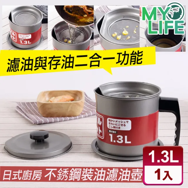 【MY LIFE 漫遊生活】● 日式廚房不銹鋼裝油濾油壺(濾壺/售完不補)