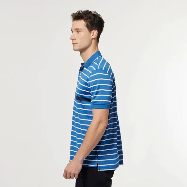 【NAUTICA】男裝 吸濕排汗細條紋短袖POLO衫(藍白色)