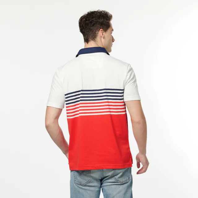 【NAUTICA】男裝 撞色拼接條紋短袖POLO衫(紅色)