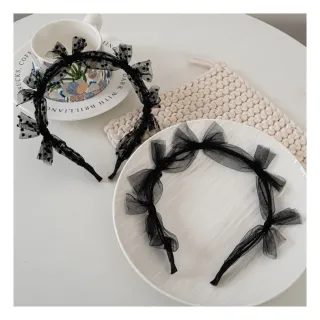 【MISS KOREA】網紗髮圈 波點髮圈/韓國設計高級感黑色網紗波點芭蕾風浪漫髮箍 髮圈(2色任選)