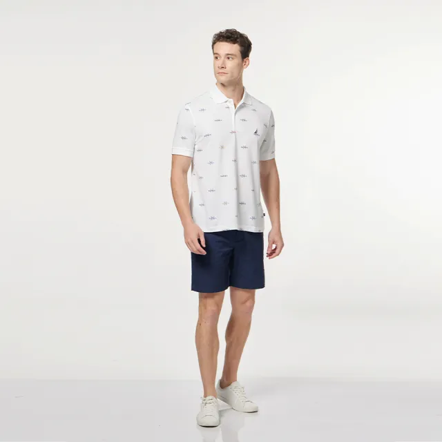 【NAUTICA】男裝 經典滿版品牌LOGO吸濕排汗短袖POLO衫(白色)