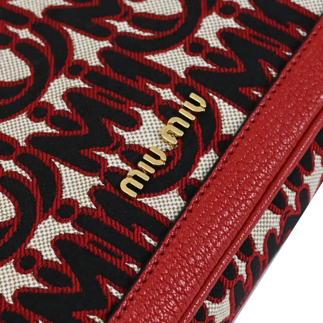 【MIU MIU】字母印花拼接兩用手提鍊包斜背包(紅邊)