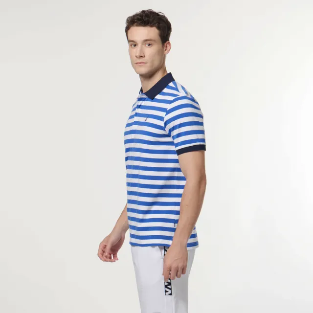 【NAUTICA】男裝 休閒撞色條紋短袖POLO衫(藍白色)