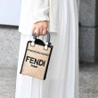 【FENDI 芬迪】經典LOGO木質提把草編紙袋造型手提包二用包(黑邊)