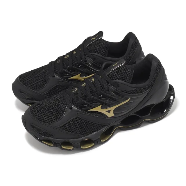 【MIZUNO 美津濃】慢跑鞋 Wave Prophecy 13 S 男鞋 黑 金 緩衝 回彈 運動鞋 美津濃(J1GC2449-54)