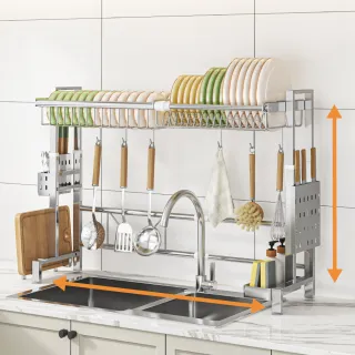 【慢慢家居】304不鏽鋼上下左右伸縮水槽碗盤瀝水架+配件7件組(碗盤架 瀝水架 水槽架 廚房置物架)