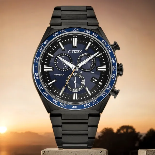 【CITIZEN 星辰】湛藍 超級鈦 光動能電波計時手錶 錶 生日禮 送禮(CB5967-66L)