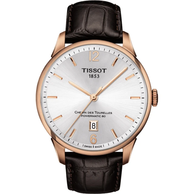 TISSOT 天梭 杜魯爾系列機械動力80手錶-銀x玫瑰金框/42mm 開學(T0994073603700)